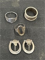Lot of 5 Sterling Silver Jewlery Pieces - Rings,