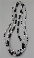 Nat. Pearl, Black Onyx Sterling Silver Necklace