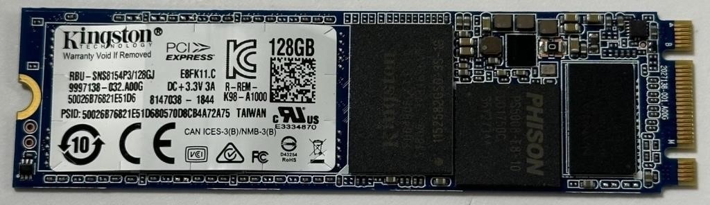 Replacement box, Kingston 128GB SSD PCIE DRIVE (