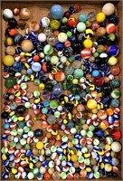 Teachers tin bucket w appx 250-300 old marbles