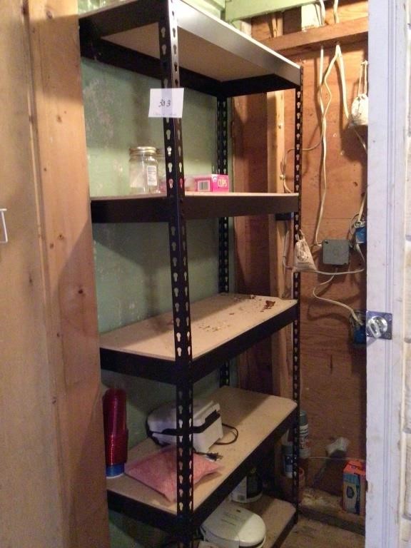 2 Storage shelves and contents