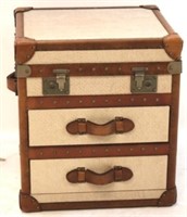 Lazzaro leather trim linen clad trunk w/ drawers