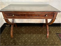 Wooden Console Table w/ Draw & Glass Top