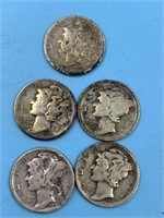 Lot of 5 early Mercury dimes                   (O