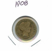 1908 Barber Silver Dime