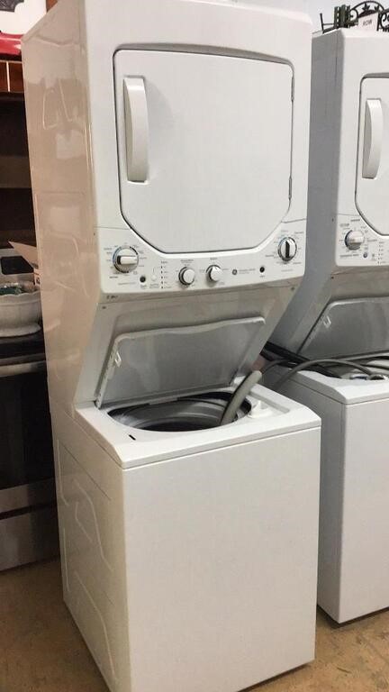 GE White Stacking Washer and Dryer MFA