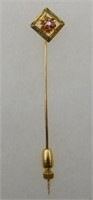 Antique 14k gold Pink Stone Flower Stickpin