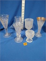 Glod Trim trumpet vase pressed glass vases lot