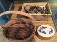 3 pc Lot, Basket, Covered Box, Painted Box