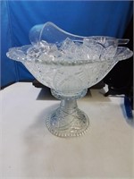 press glass punch bowl with 6 cups