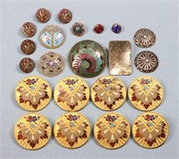 (22) Antique Enameled + Sterling Silver Buttons