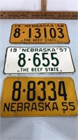 Lot of 3 1950s Nebraska license plates.  The beef