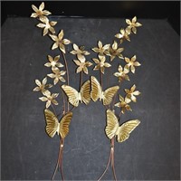 Pair of Vintage Butterfly & Flower Decorations