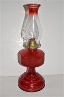 Vintage Red Hurricane Oil Lamp w/Tinted Chimney