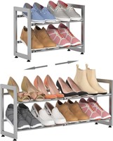 ULN - FKUO 2-Tier Metal Shoe Rack, Gray