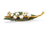 LILY OF THE VALLEY GOLD PLATED BROOCH, 12.5g
