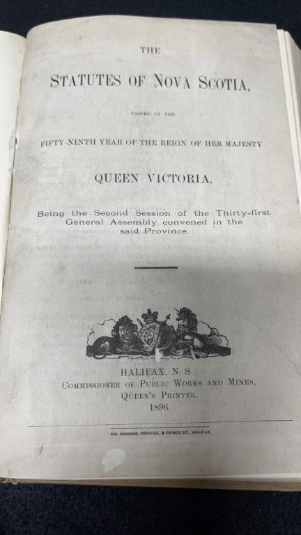 1896 Laws Of Nova Scotia Published By Queen's Prin