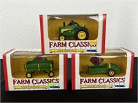 3 ErtlFarm Classics Die Cast John Deere Tractors