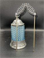 Light blue glass and sterling pickle caster