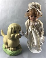 Geopeddo porcelain doll on stand w ceramic chalk