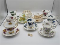 SELECTION OF 10 BONE CHINA TEACUPS AND SAUCERS