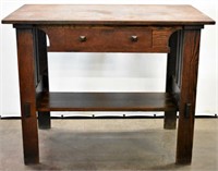 ANTIQUE OAK ARTS AND CRAFTS LIBRARY TABLE