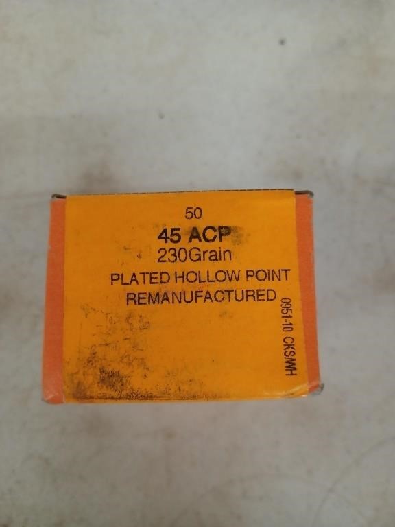 50 rounds 45 ACP 230 gr plated hollow point