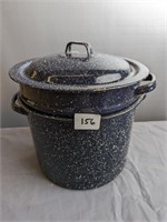 black enamel double boiler steamer pan lid