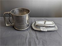 butter dish and flour sifter