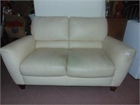 Leather loveseat Cream Color fixed cushions