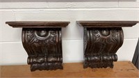 (2) Solid Heavy Wood Carved Shelves