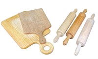 3 Wooden Rolling Pins & 2 Cutting Boards