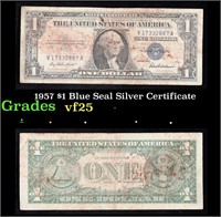 1957 $1 Blue Seal Silver Certificate Grades vf+