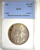 1936 Dollar NNC MS63 Canada