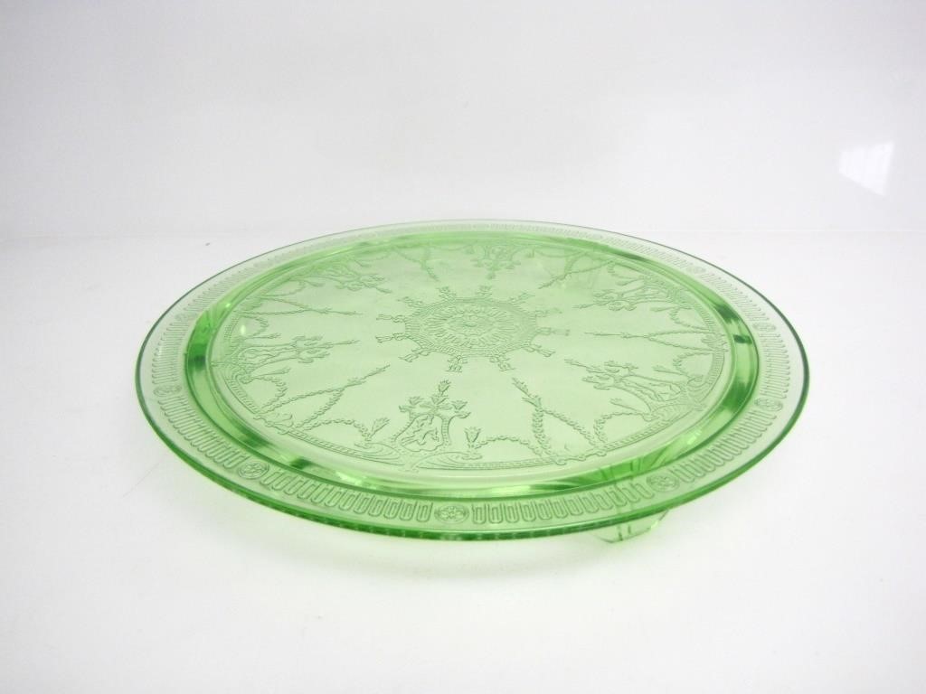 URANIUM GLASS FOOTED DESSERT SERVING PLATE