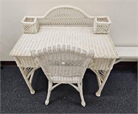 Vintage Wicker Vanity Stand w Matching Chair