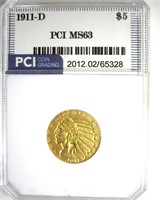 1911-D Gold $5 PCI MS63 LISTS $37500