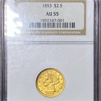 1853 $2.50 Gold Quarter Eagle NGC - AU55