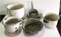 Six Assorted Enamelware Pieces