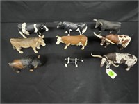 LOT OF 9 SCHLEICH COW, LONGHORN & BUFFALO