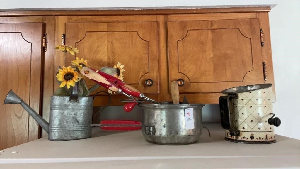 Food Mill masher with wooden red handle & red