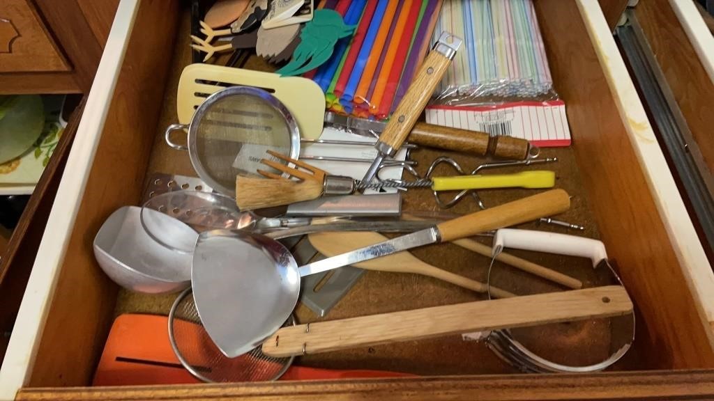 Utensils - some vintage & plastic straws- drawer