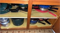 Pots & pans - variety of brands - 2 shelves lot