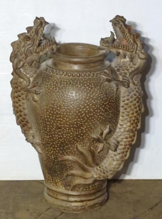 (F) Vtg LG Pottery Japanese Dragon Vase/Urn 30"T