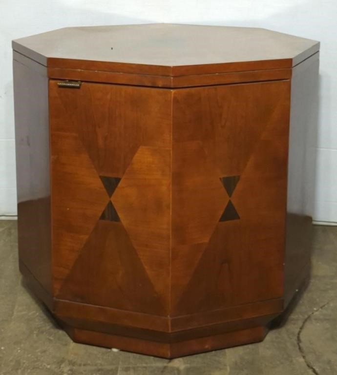 (F) Vtg Henredon Inlaid Wood Octagon Cabinet w/