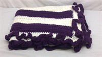 D3) HAND-MADE PURPLE/WHITE AFGHAN  34" x 5ft