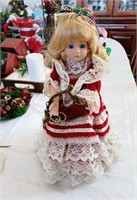 Victorian Christmas doll playing the harp