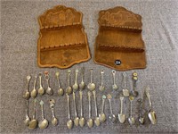 Vintage Souvenir Spoons & 2 Wall mount Displays