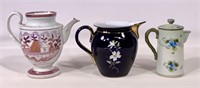 Staffordshire pitcher, cobalt blue, flowers &