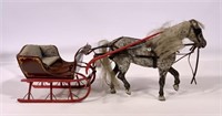 Carved wood horse & sleigh "JW Brumgarter